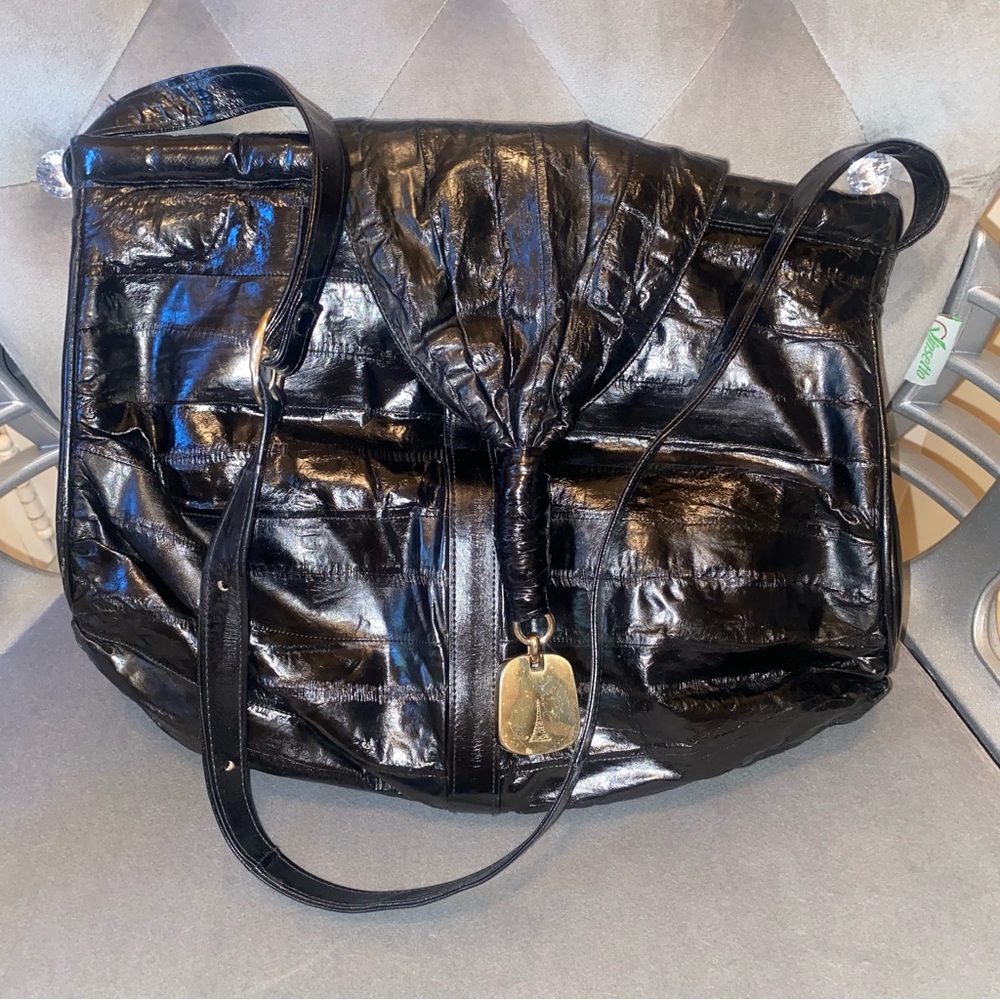 Vintage Genuine Eel Skin Black Shoulder Bag Purse